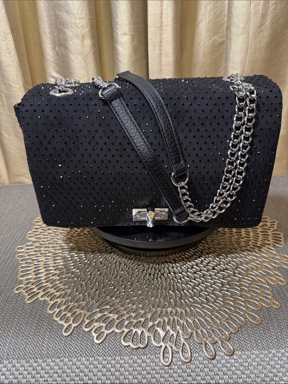 I.N.C. International Concepts Black Hotfix Textured Chain Shoulder Bag
